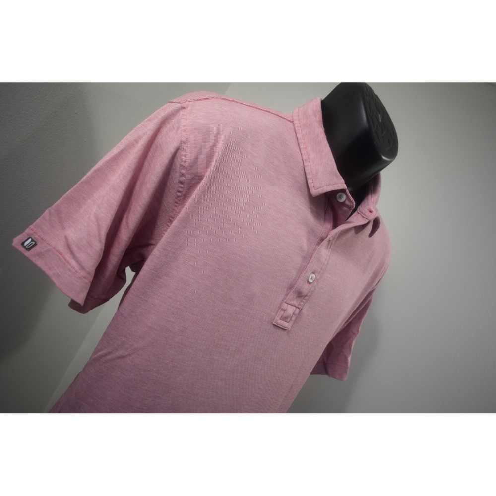 Linksoul Golf‎ Polo Pink Stiped Luxury Cotton Short Sleeve Mens Size Large